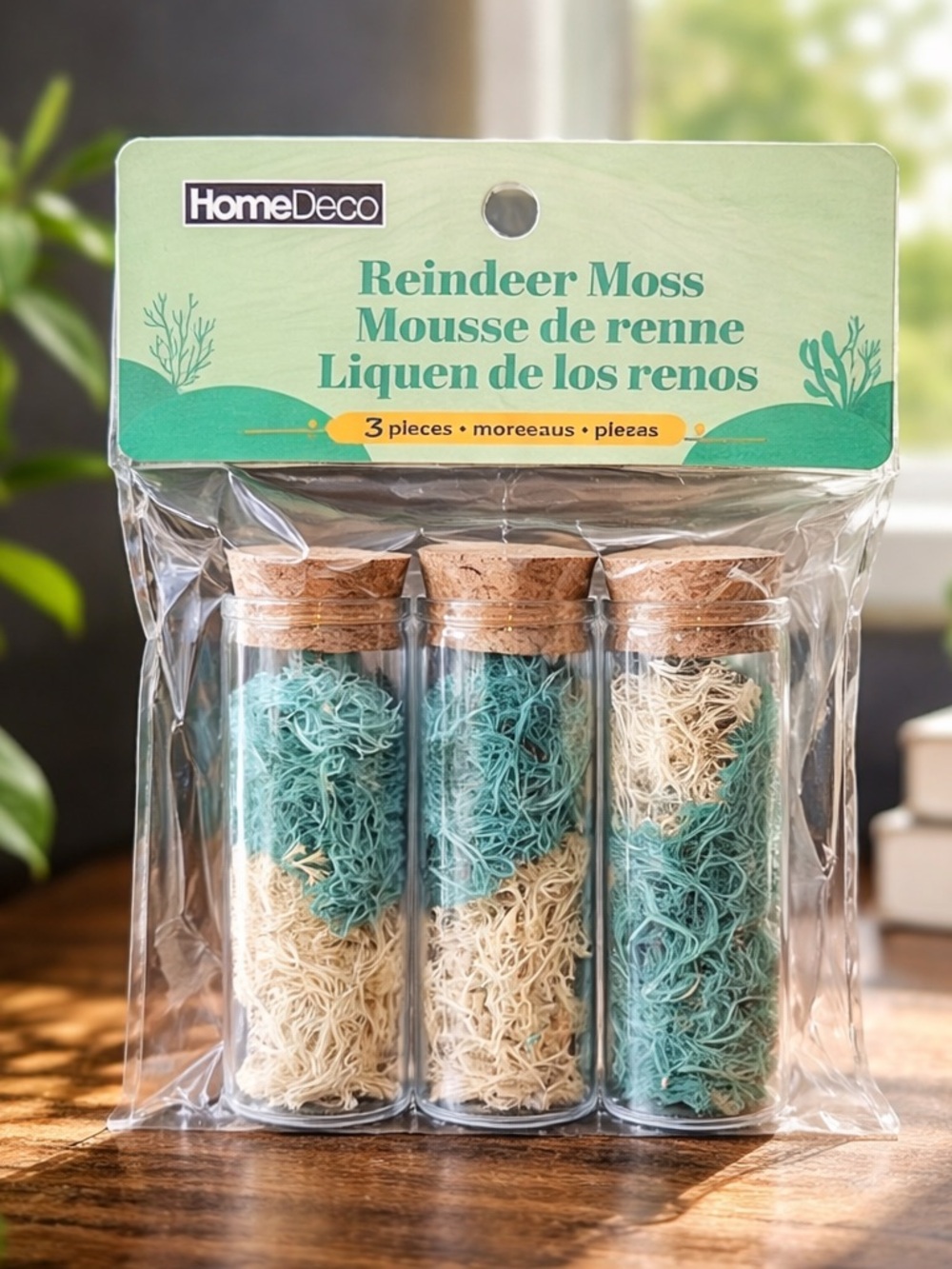 New! Home Deco Reindeer Moss Set- Green and Blue